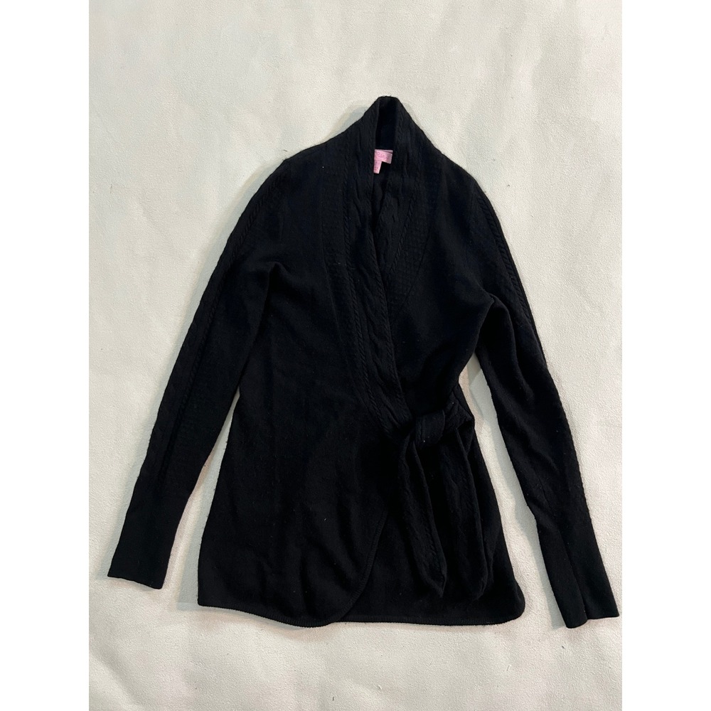 Lilly Pulitzer Black Cashmere Wrap Cardigan Sweater Tie Waist Size S